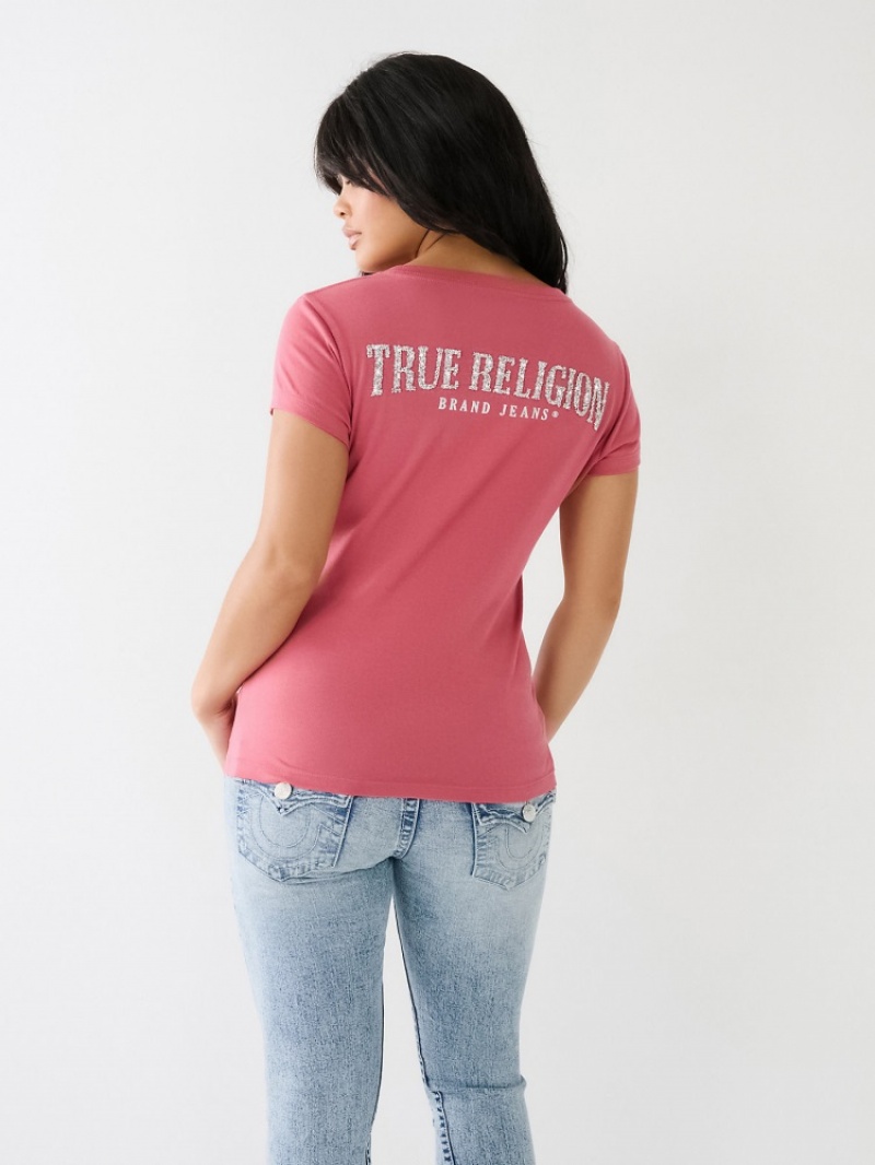 T Shirts True Religion Crystal True Religion V Neck Logo Femme Bleu Marine | PDC-77199954