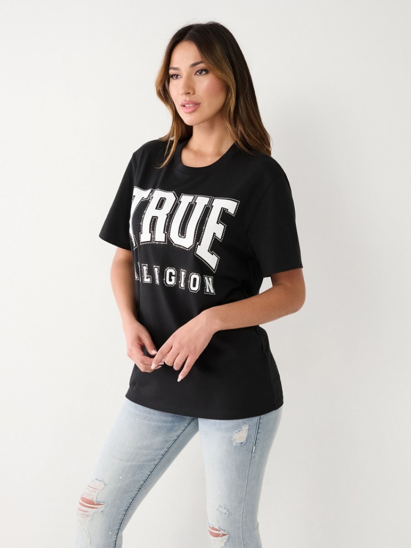 T Shirts True Religion Crystal True Relaxed Femme Bleu Marine | VKI-85085529