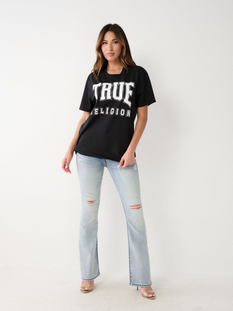 T Shirts True Religion Crystal True Relaxed Femme Bleu Marine | VKI-85085529