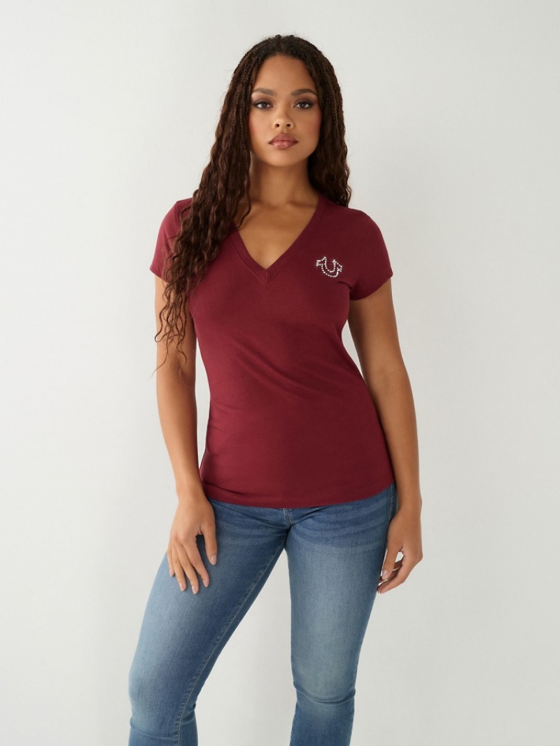 T Shirts True Religion Crystal Logo V Femme Bleu | VES-38315821