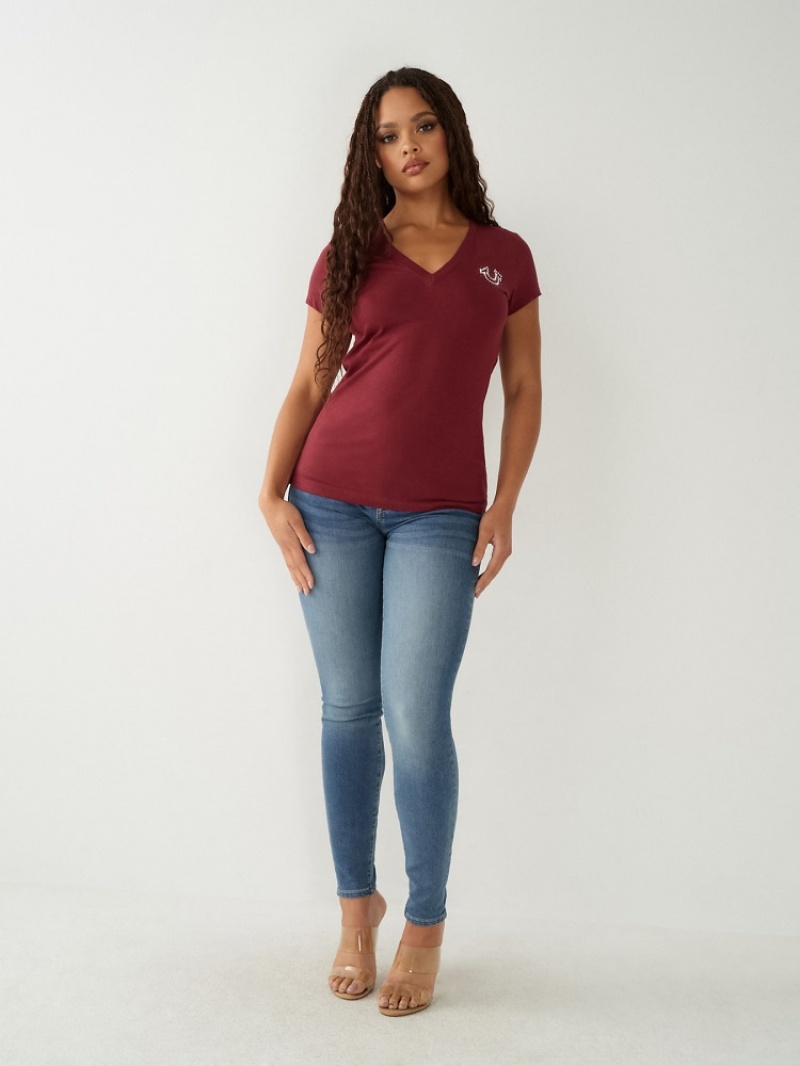 T Shirts True Religion Crystal Logo V Femme Bleu | VES-38315821