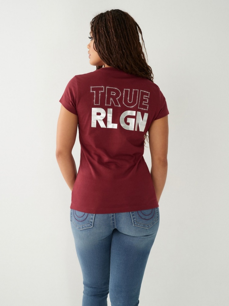 T Shirts True Religion Crystal Logo V Femme Bleu | VES-38315821