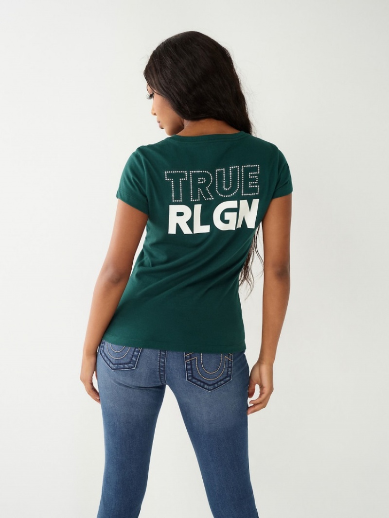 T Shirts True Religion Crystal Logo V Femme Noir | XNF-44413725