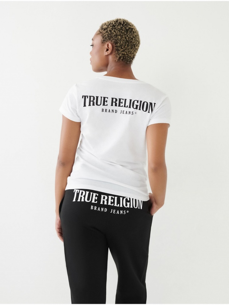 T Shirts True Religion Crystal Logo V Femme Vert Olive | ALB-82919750