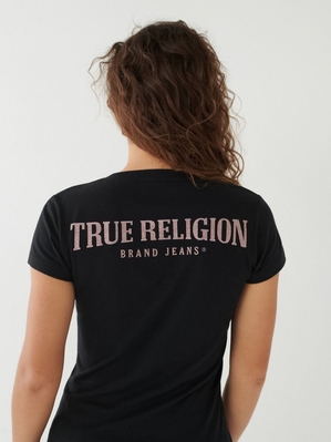 T Shirts True Religion Crystal Logo V Femme Bleu Marine | GVA-26201228