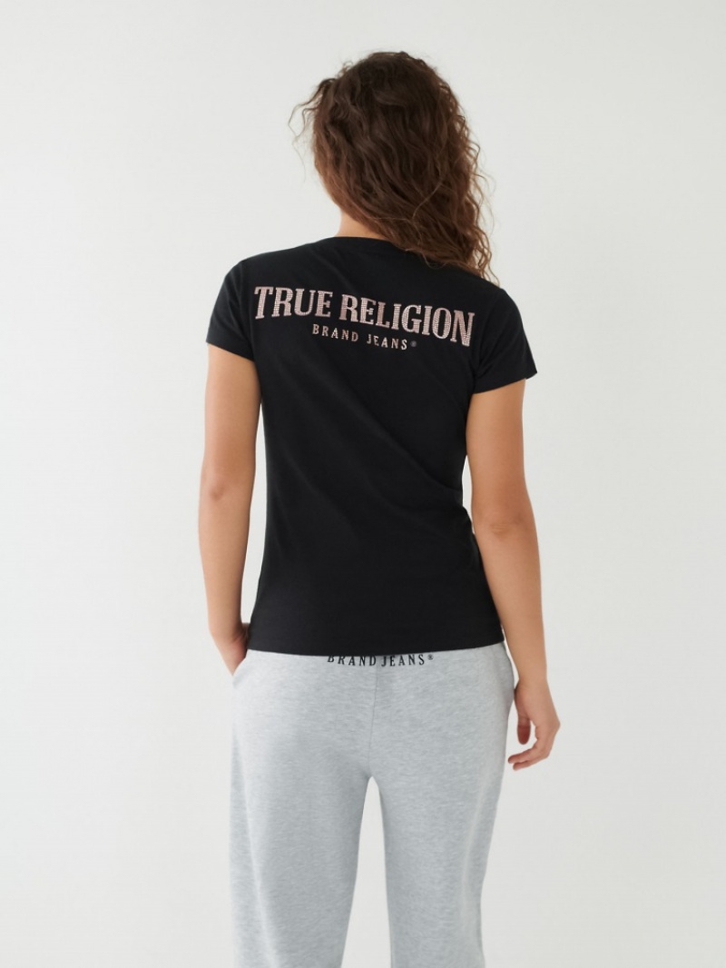 T Shirts True Religion Crystal Logo V Femme Bleu Marine | GVA-26201228