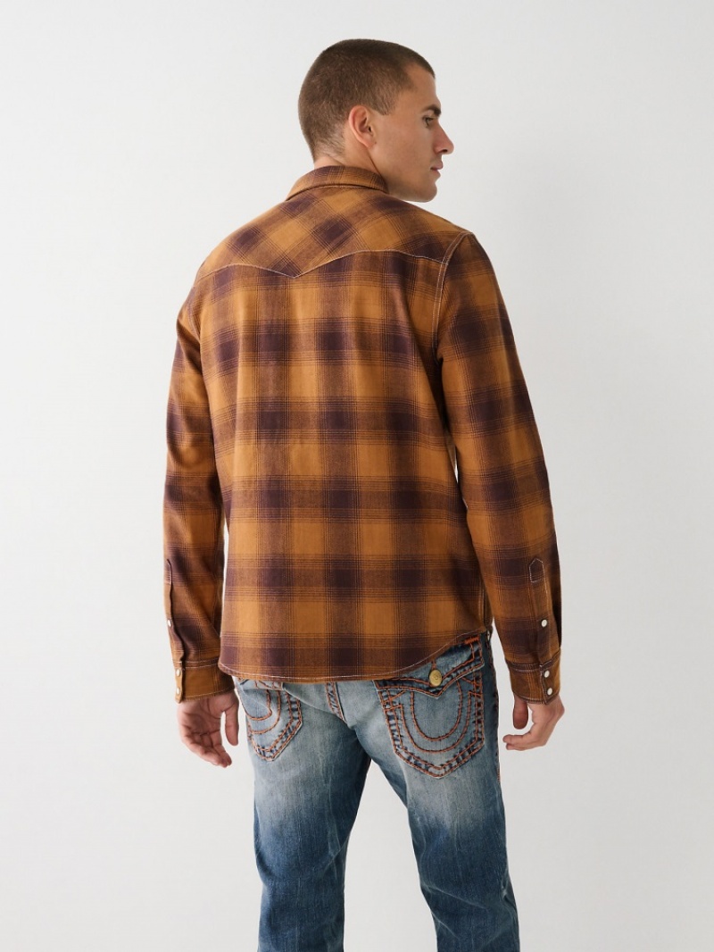 Chemises True Religion Western Plaid Flannel Shirt Homme Noir Jaune | HMV-98650885