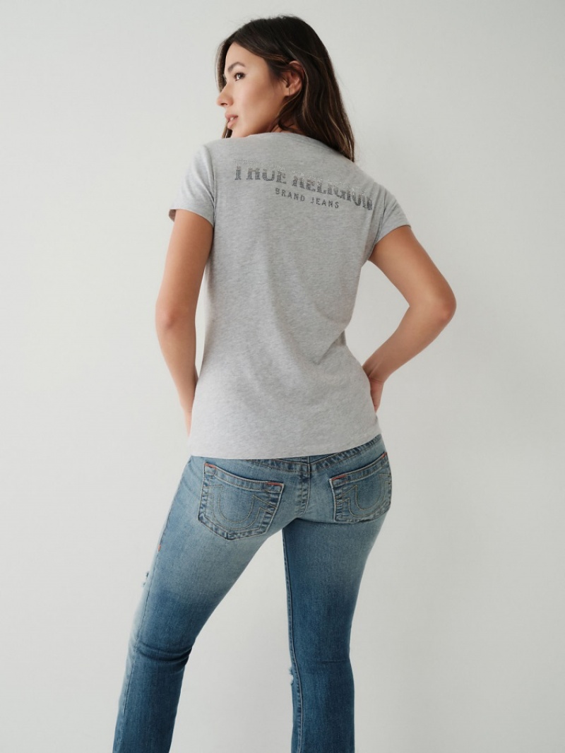 T Shirts True Religion Crystal Logo V Femme Noir | ZBU-12424616