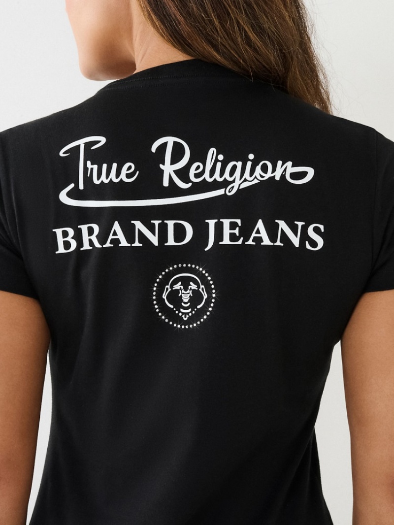 T Shirts True Religion Crystal Logo Femme Bleu | SIK-22682556