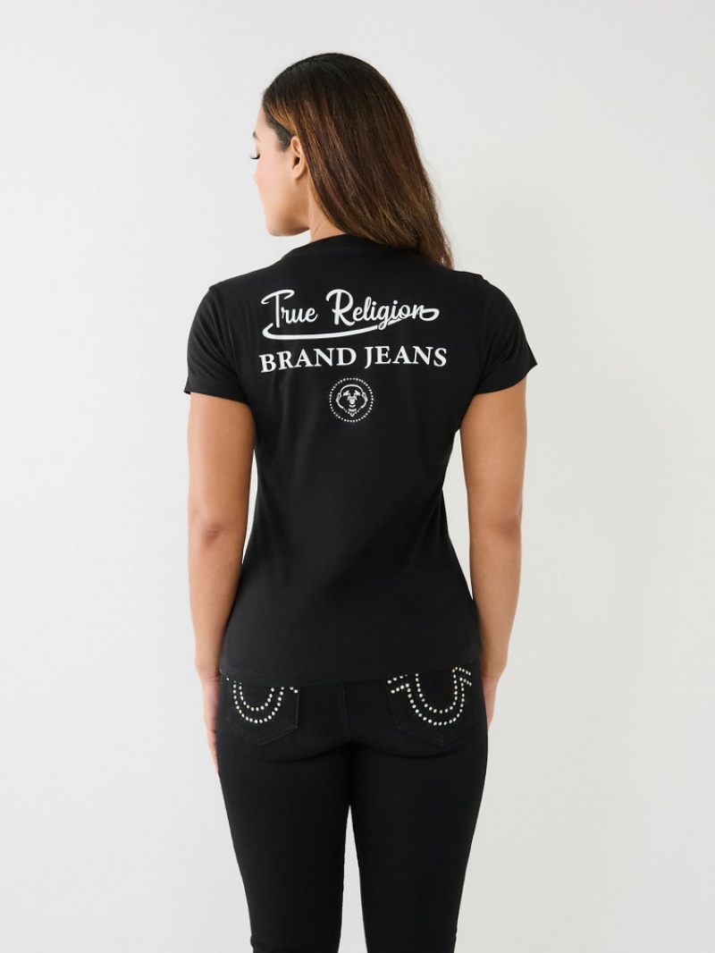 T Shirts True Religion Crystal Logo Femme Bleu | SIK-22682556