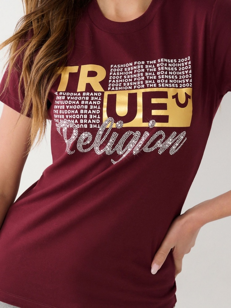 T Shirts True Religion Crystal Logo Femme Noir | GXL-85613323