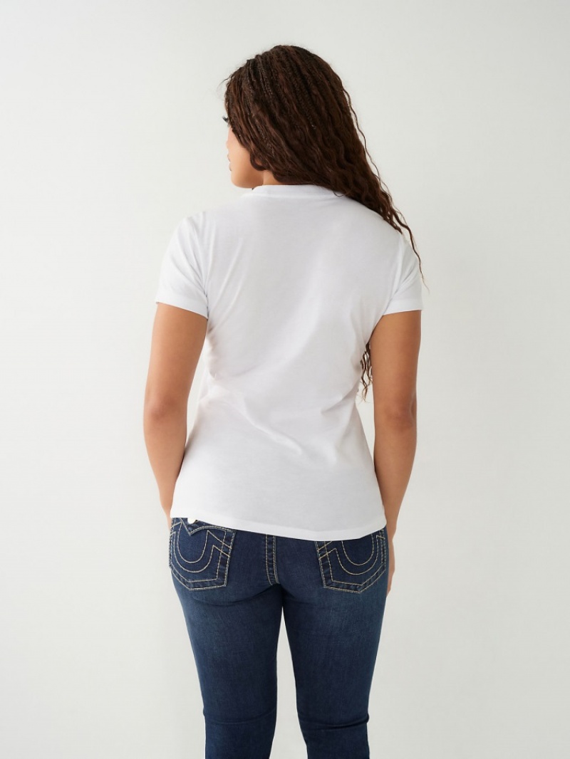 T Shirts True Religion Crystal Logo Femme Bleu | PDH-31299230