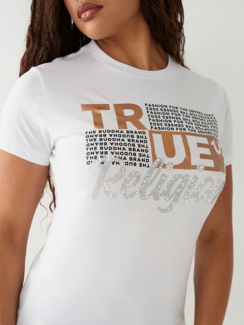 T Shirts True Religion Crystal Logo Femme Bleu | PDH-31299230