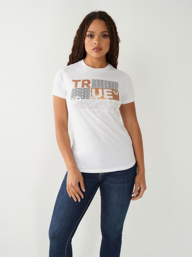 T Shirts True Religion Crystal Logo Femme Bleu | PDH-31299230