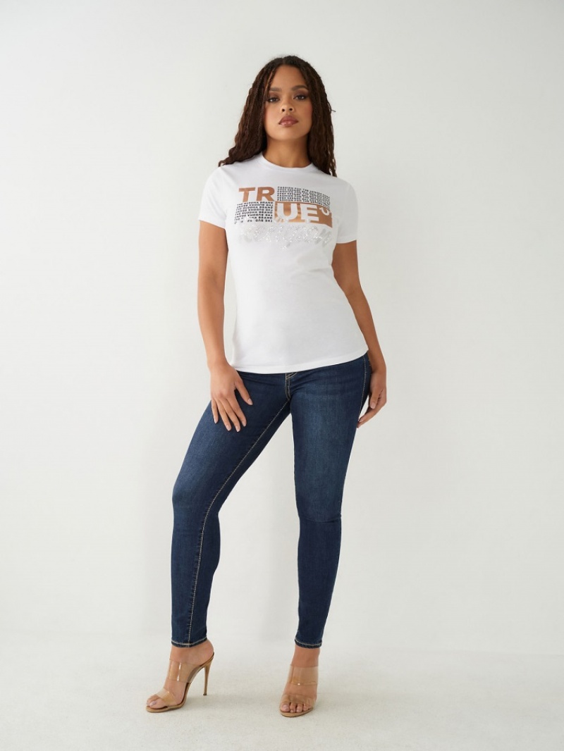 T Shirts True Religion Crystal Logo Femme Bleu | PDH-31299230