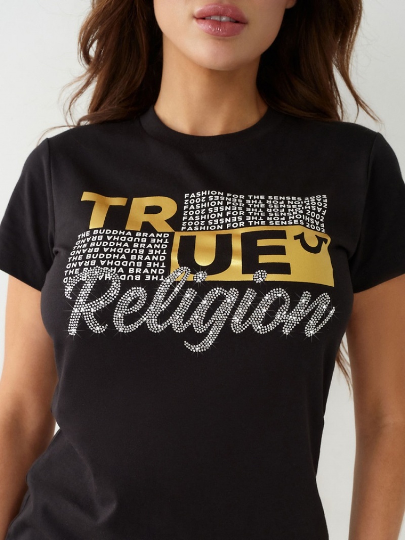 T Shirts True Religion Crystal Logo Femme Bleu Marine | BOH-30267762