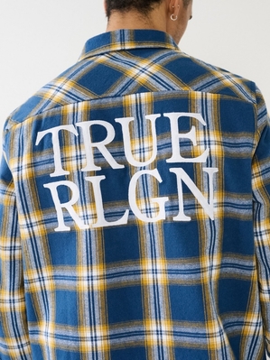 Chemises True Religion Tr Plaid Shirt Homme Bleu Marine | XCG-85837877