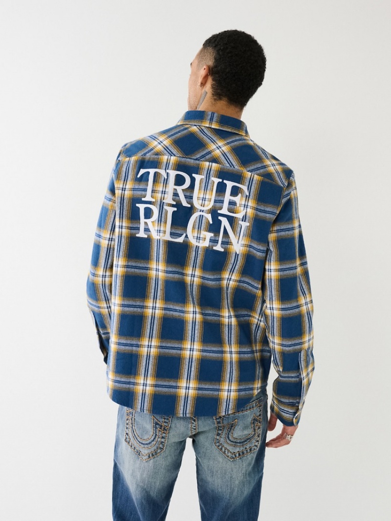 Chemises True Religion Tr Plaid Shirt Homme Bleu Marine | XCG-85837877