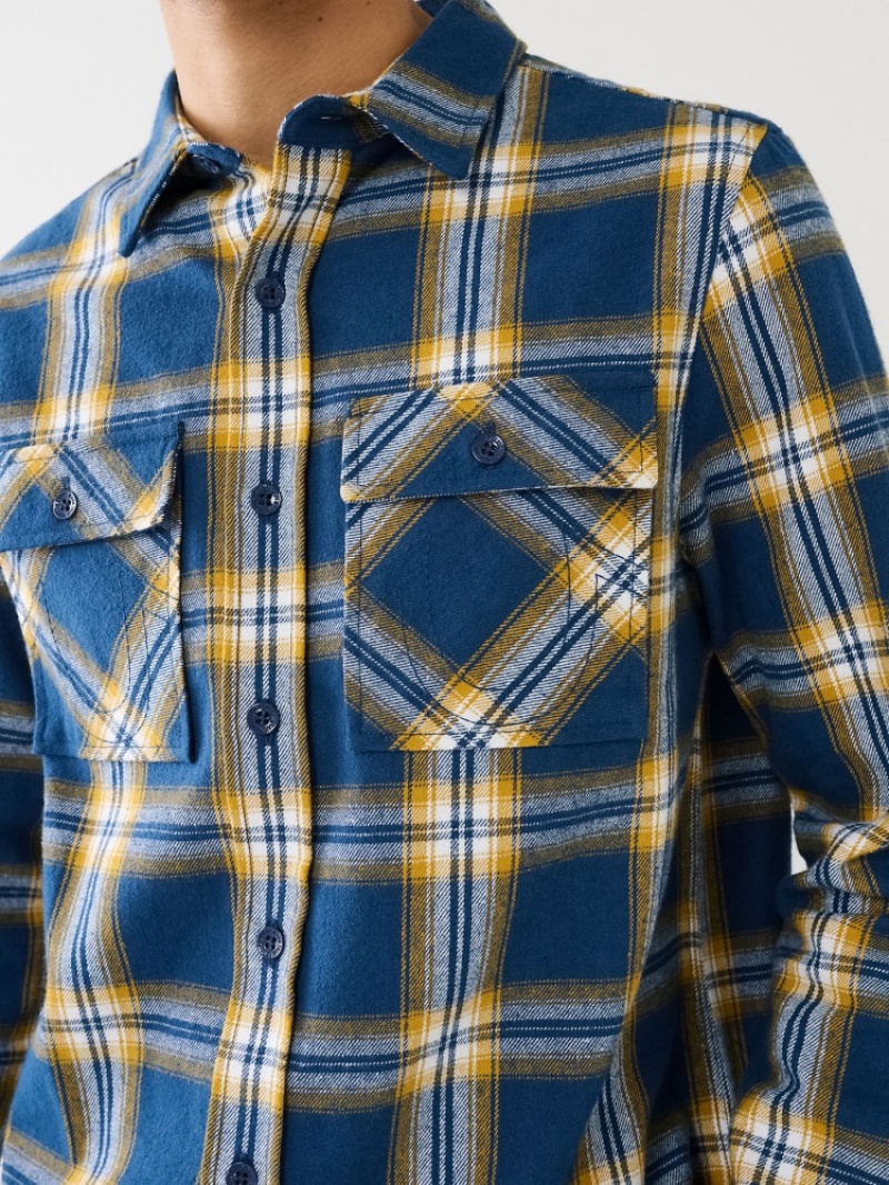 Chemises True Religion Tr Plaid Shirt Homme Bleu Marine | XCG-85837877