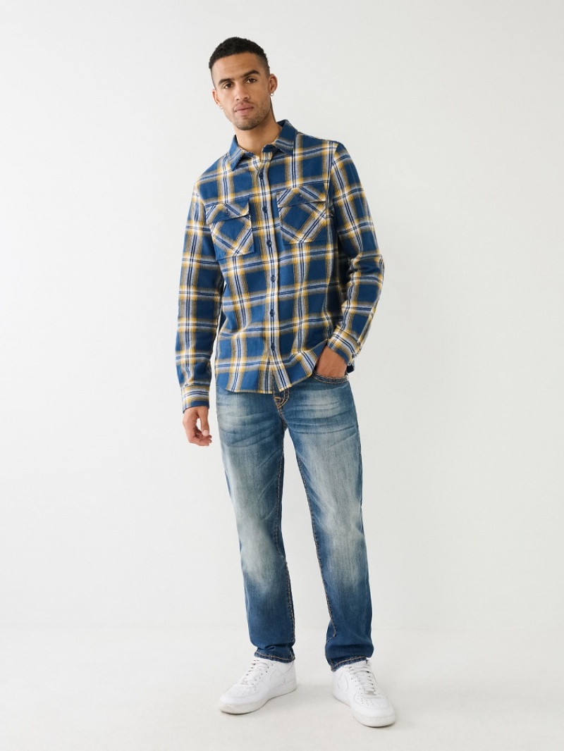 Chemises True Religion Tr Plaid Shirt Homme Bleu Marine | XCG-85837877