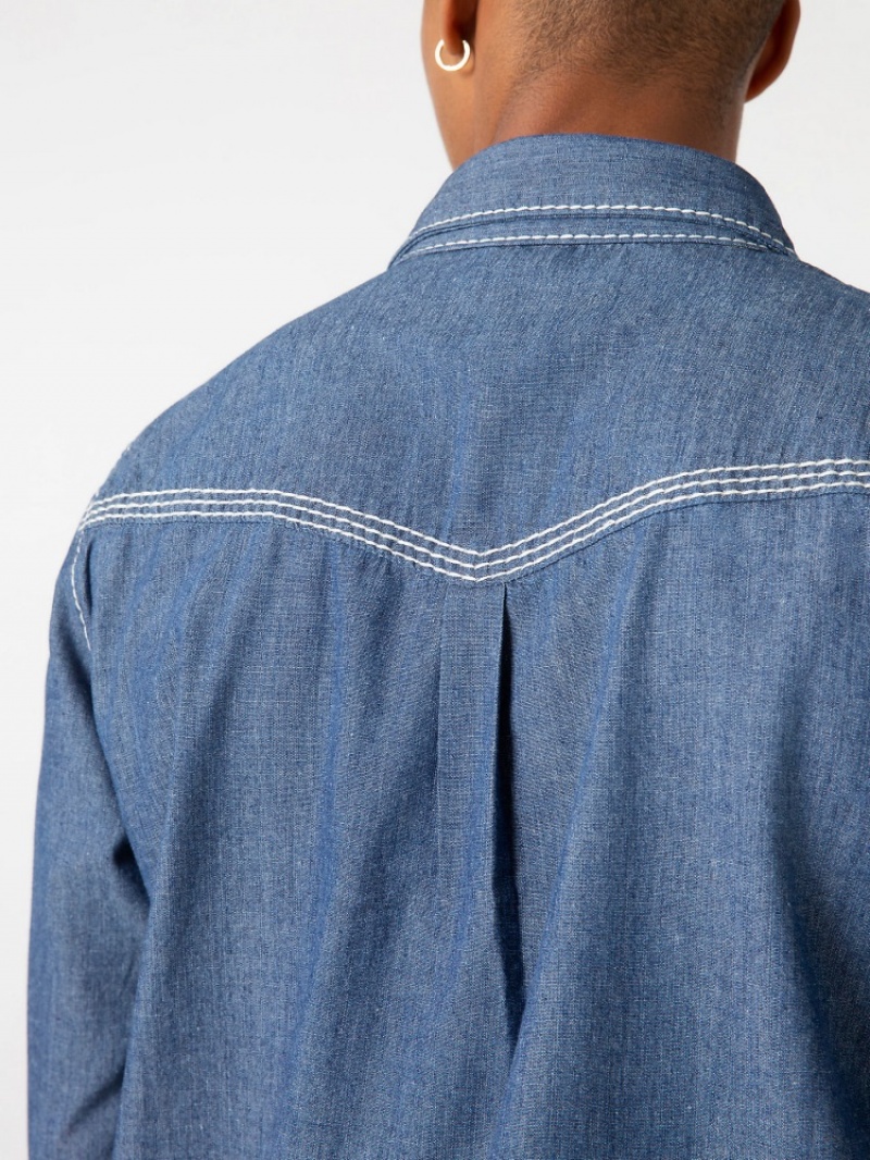 Chemises True Religion Sebastien Ami X True Religion Chambray Western Top Homme Bleu | LEX-99939044