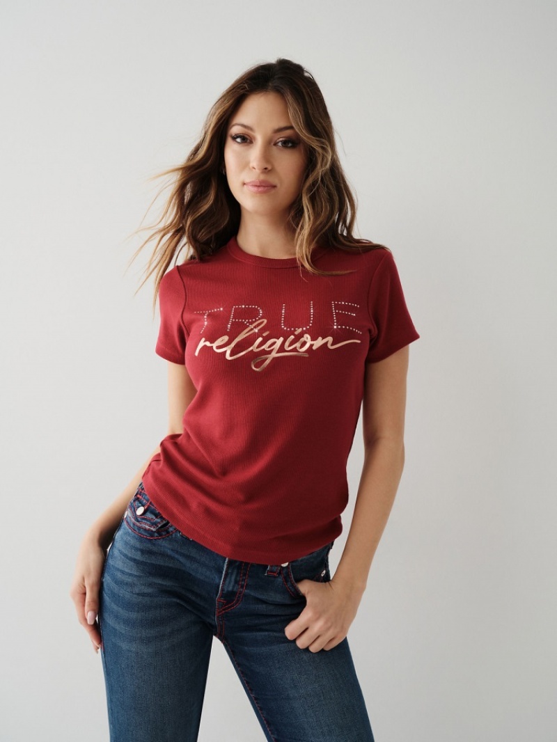 T Shirts True Religion Crystal Logo Femme Bleu | OLV-06092444