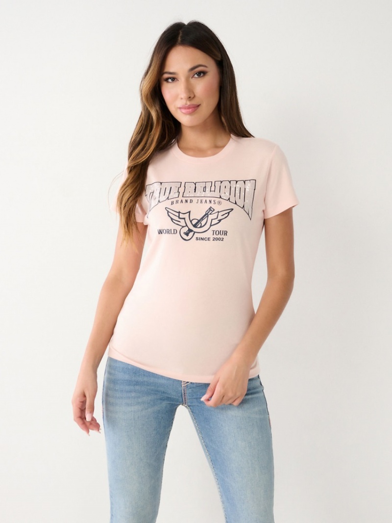 T Shirts True Religion Crystal Logo Femme Vert Olive | OIQ-18636370