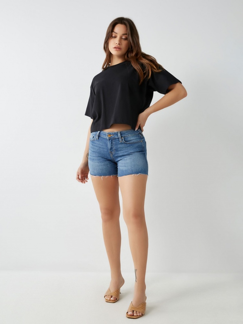 Short True Religion Jayde Relaxed Femme Blanche Bleu | TUJ-27933253