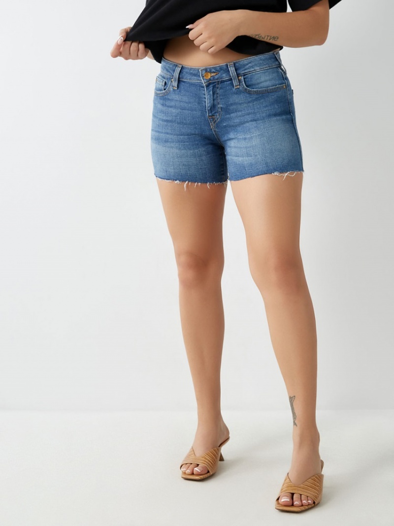 Short True Religion Jayde Relaxed Femme Blanche Bleu | TUJ-27933253