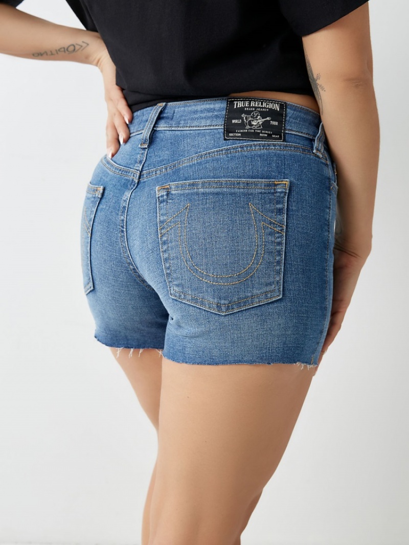 Short True Religion Jayde Relaxed Femme Blanche Bleu | TUJ-27933253