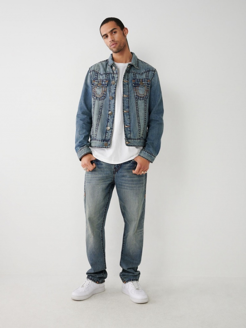 Flap Pocket Jeans True Religion Ricky Super T Stitch Droit Jean Homme Bleu | RIB-21525243