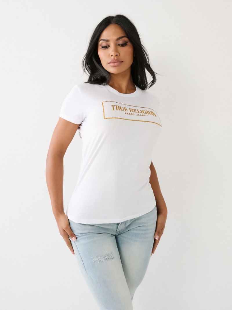 T Shirts True Religion Crystal Logo Femme Blanche Noir | URN-49321315