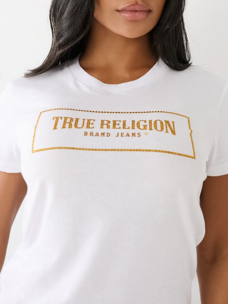 T Shirts True Religion Crystal Logo Femme Blanche Noir | URN-49321315