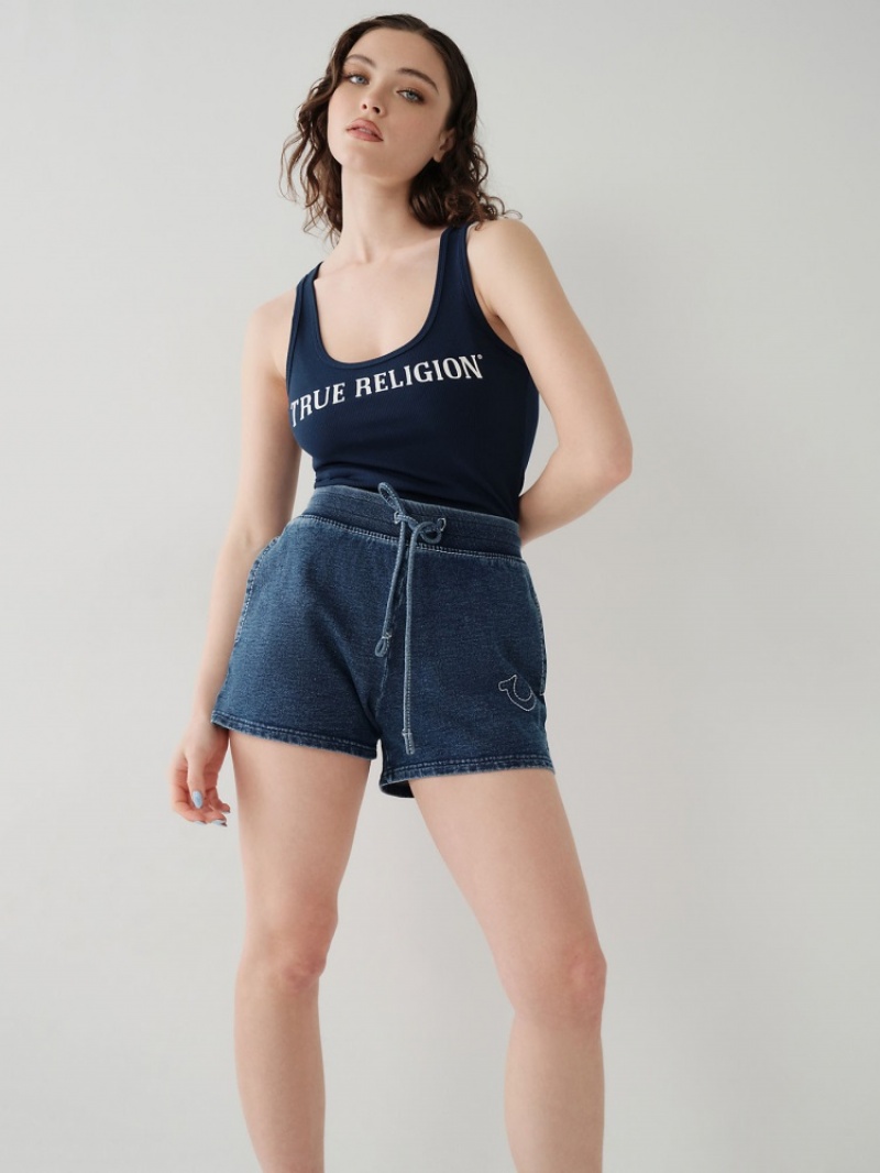 Short True Religion Indigo Big T Femme Bleu | QPW-77295506