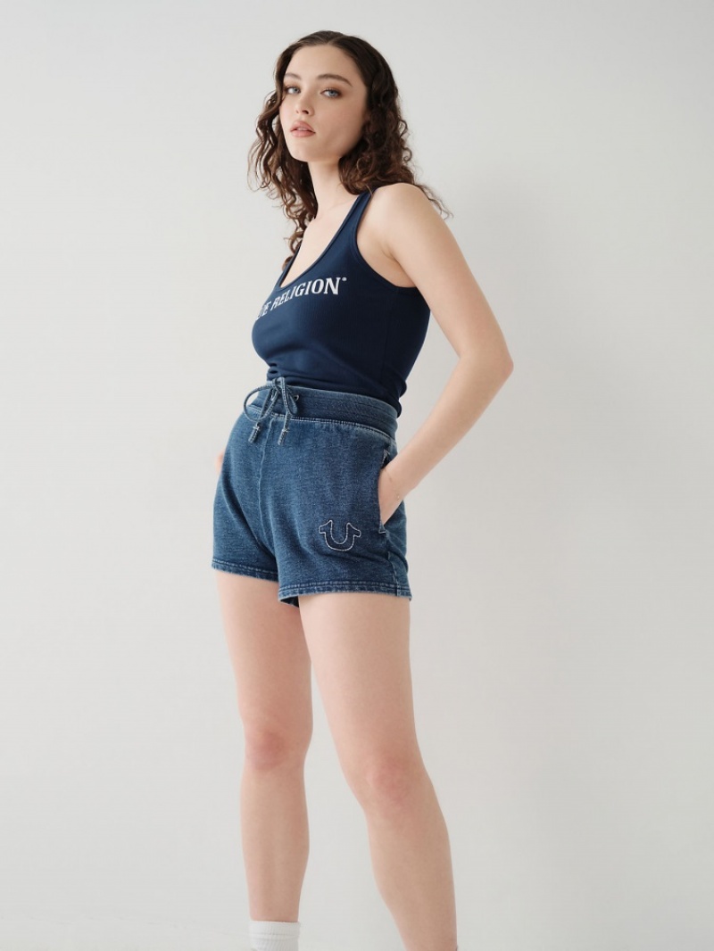 Short True Religion Indigo Big T Femme Bleu | QPW-77295506