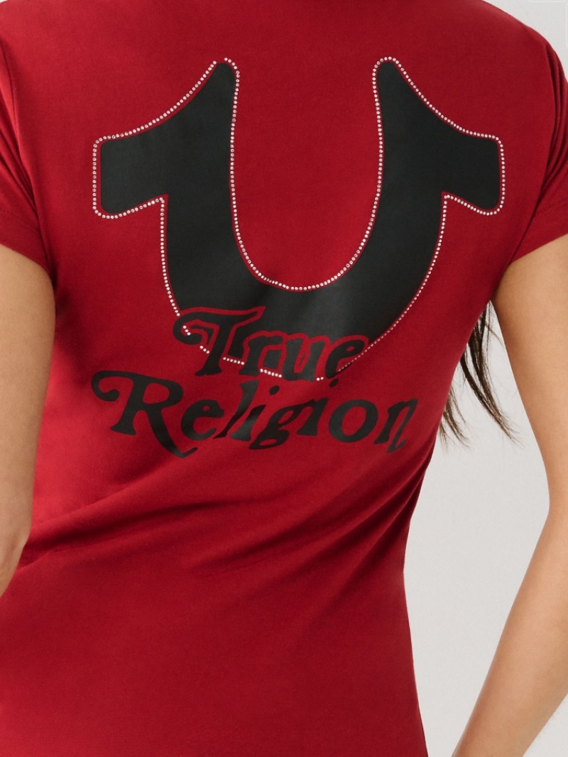 T Shirts True Religion Crystal Horseshoe V Femme Kaki | UQH-93577910