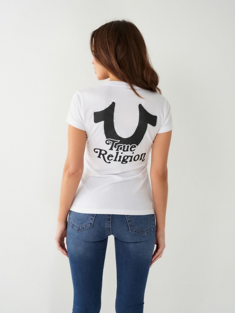 T Shirts True Religion Crystal Horseshoe V Femme Bleu | AIB-21552962