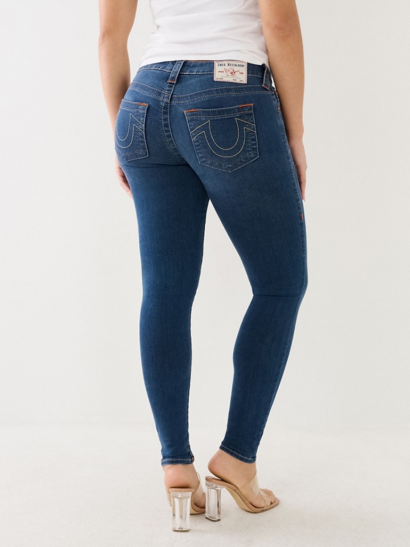 Originals True Religion Halle Mid Rise Super Mince Jean Femme Blanche Bleu | STA-60245624