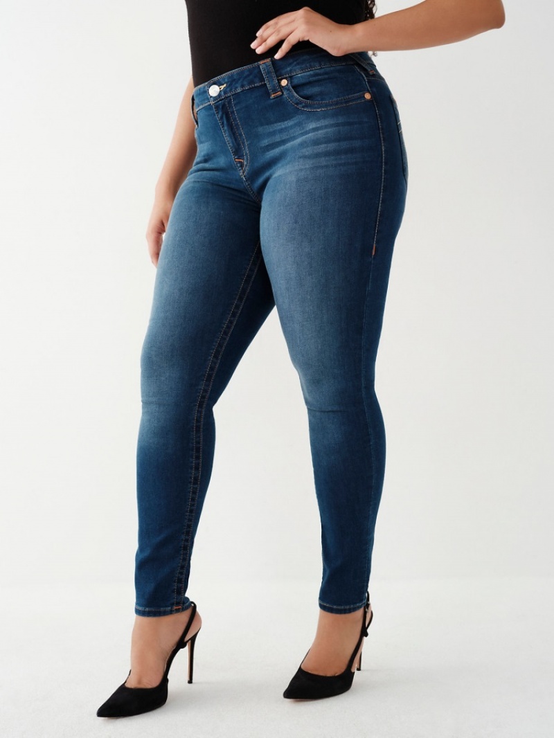 Originals True Religion Halle Mid Rise Super Mince Jean Femme Blanche Bleu | STA-60245624