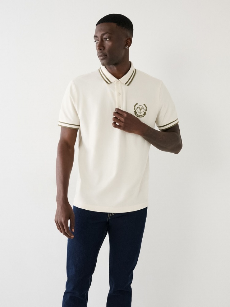 Chemises True Religion Logo Polo Shirt Homme Blanche Bleu Marine | FJH-55173573