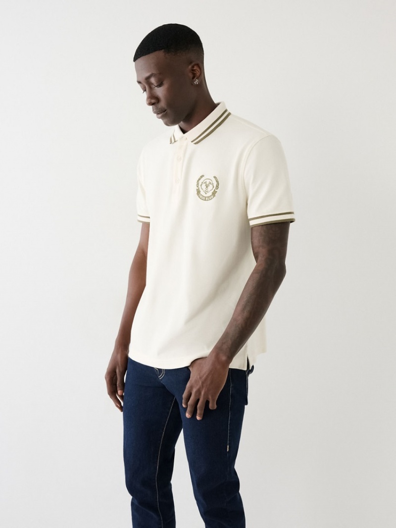 Chemises True Religion Logo Polo Shirt Homme Blanche Bleu Marine | FJH-55173573