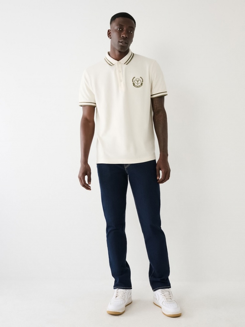 Chemises True Religion Logo Polo Shirt Homme Blanche Bleu Marine | FJH-55173573