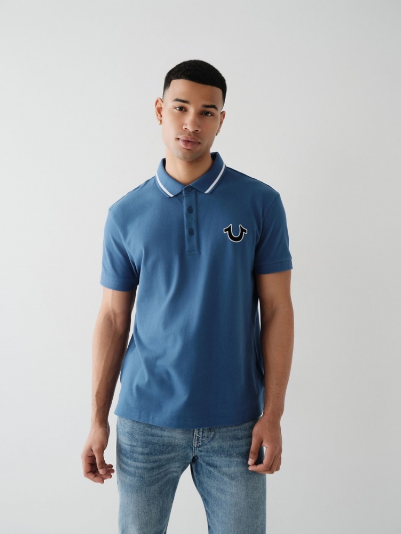 Chemises True Religion Logo Polo Shirt Homme Bleu | XMA-77362397