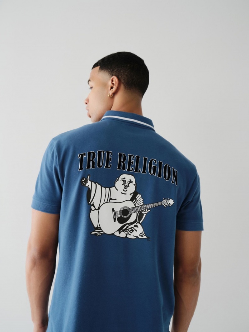 Chemises True Religion Logo Polo Shirt Homme Bleu | XMA-77362397