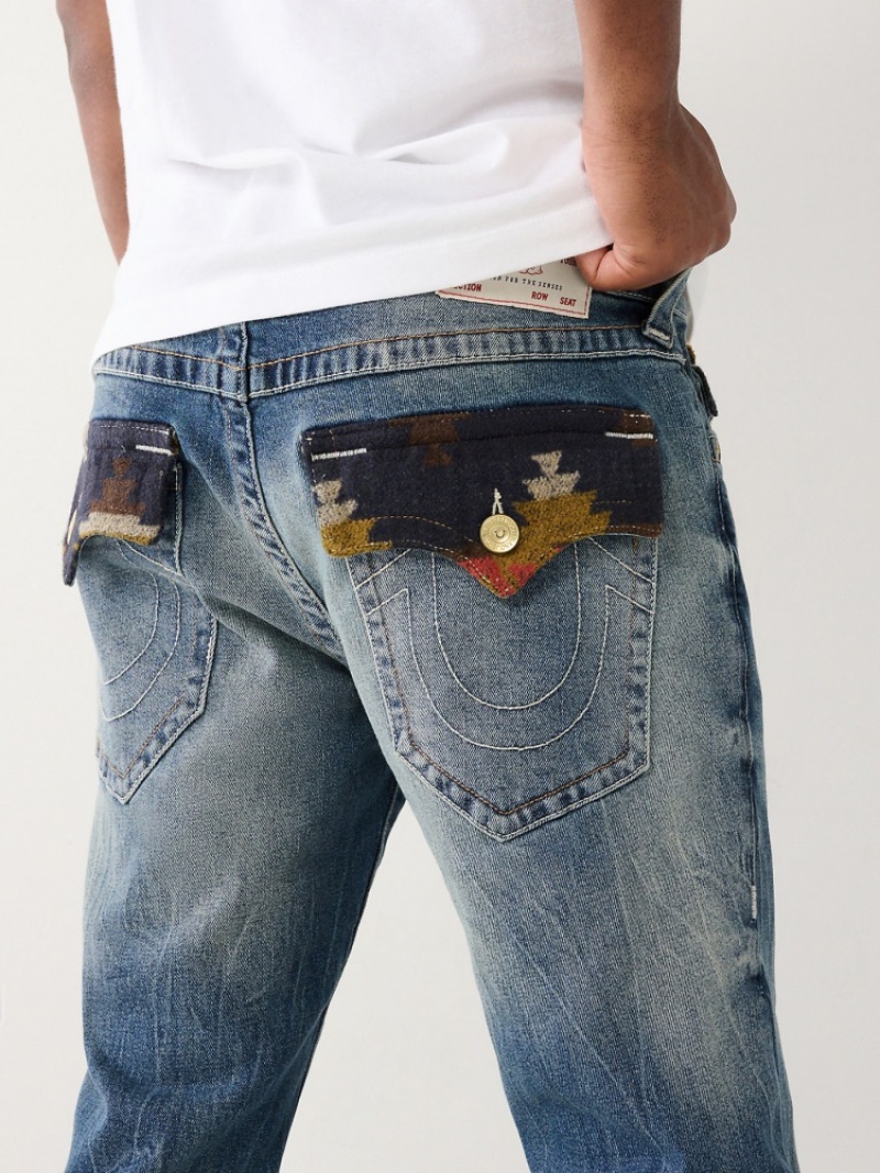 Flap Pocket Jeans True Religion Ricky Southwestern Flap Droit Jean Homme Bleu Orange | TWT-48984163