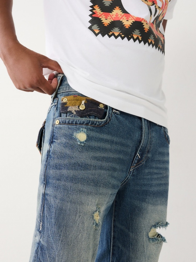 Flap Pocket Jeans True Religion Ricky Southwestern Flap Droit Jean Homme Bleu Orange | TWT-48984163