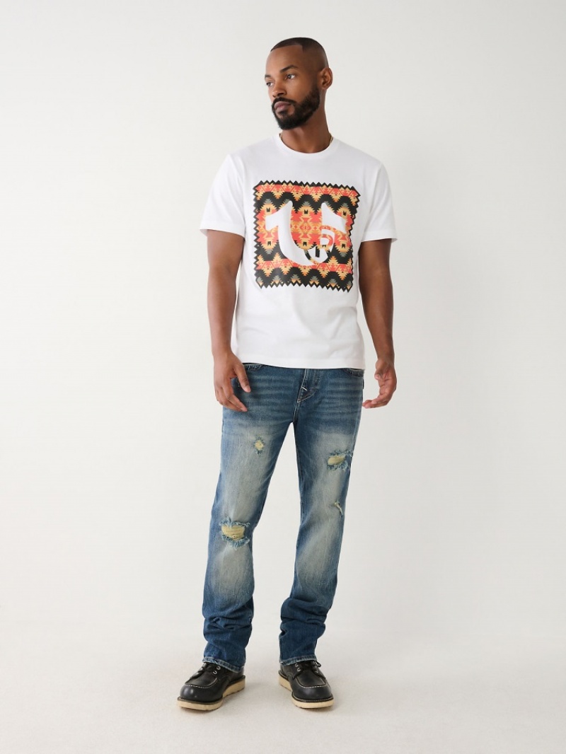 Flap Pocket Jeans True Religion Ricky Southwestern Flap Droit Jean Homme Bleu Orange | TWT-48984163