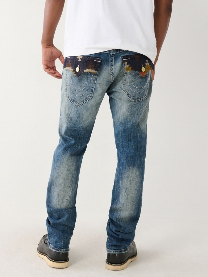 Flap Pocket Jeans True Religion Ricky Southwestern Flap Droit Jean Homme Bleu Orange | TWT-48984163