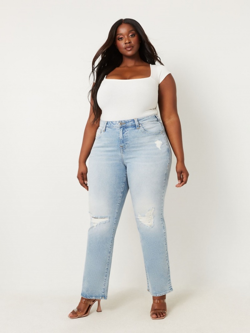 Big T & Super T Stitch True Religion Plus Sarah High Rise Droit Jean Femme Blanche Bleu Marine | DGJ-98721836