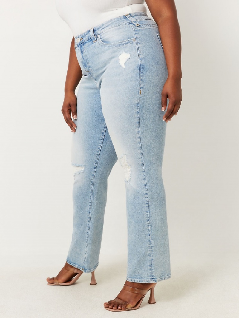 Big T & Super T Stitch True Religion Plus Sarah High Rise Droit Jean Femme Blanche Bleu Marine | DGJ-98721836